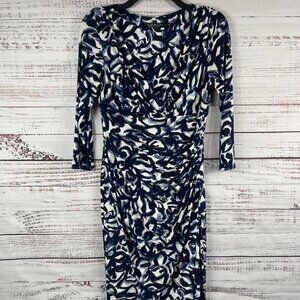 Lauren Ralph Lauren Dress Womens 6 Blue Floral Cowl Neck Ruched Jersey Sheath